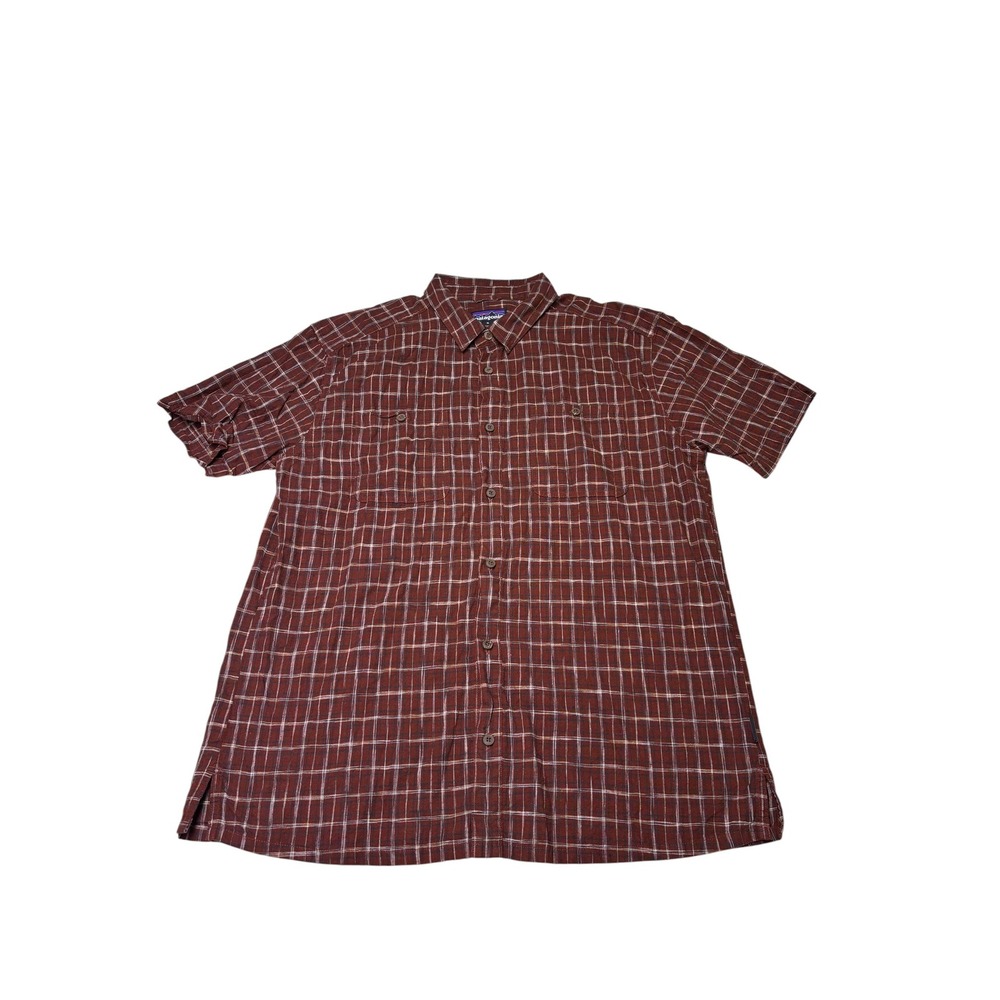Patagonia Mens XL Short Sleeve Plaid Button Down‎ Shirt Red White 7702